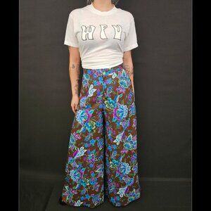 60s/70s Brown Floral Palazzo Pants